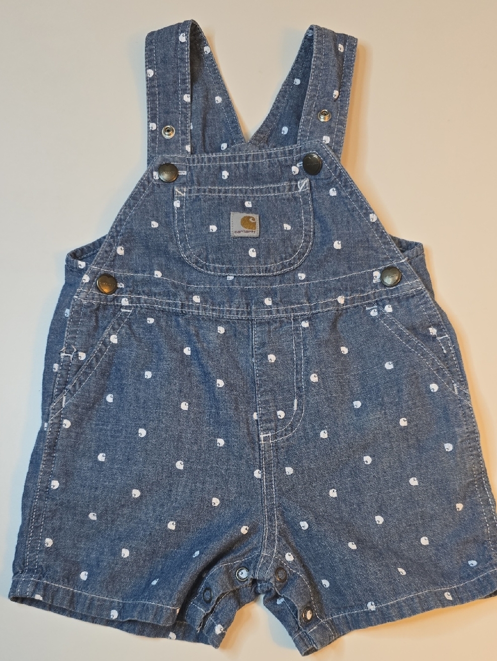 Carhartt Toddler Denim Shortall Overalls in Blue with White Dot Print